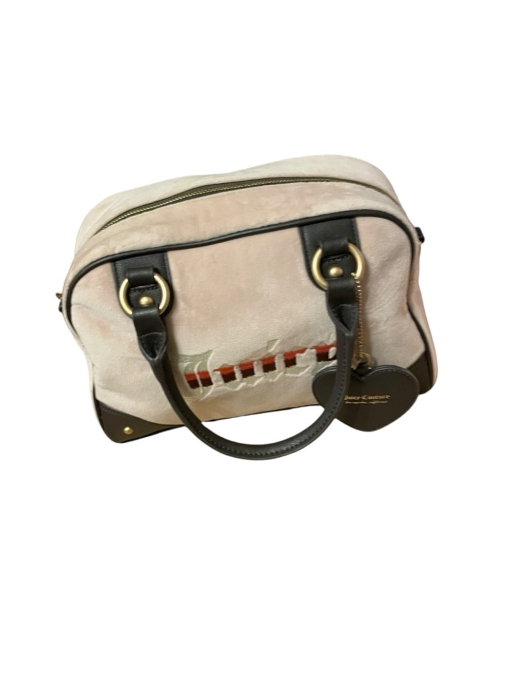 Juicy Couture Blush Pink Suede Satchel Dark Brown Trim heritage bowler